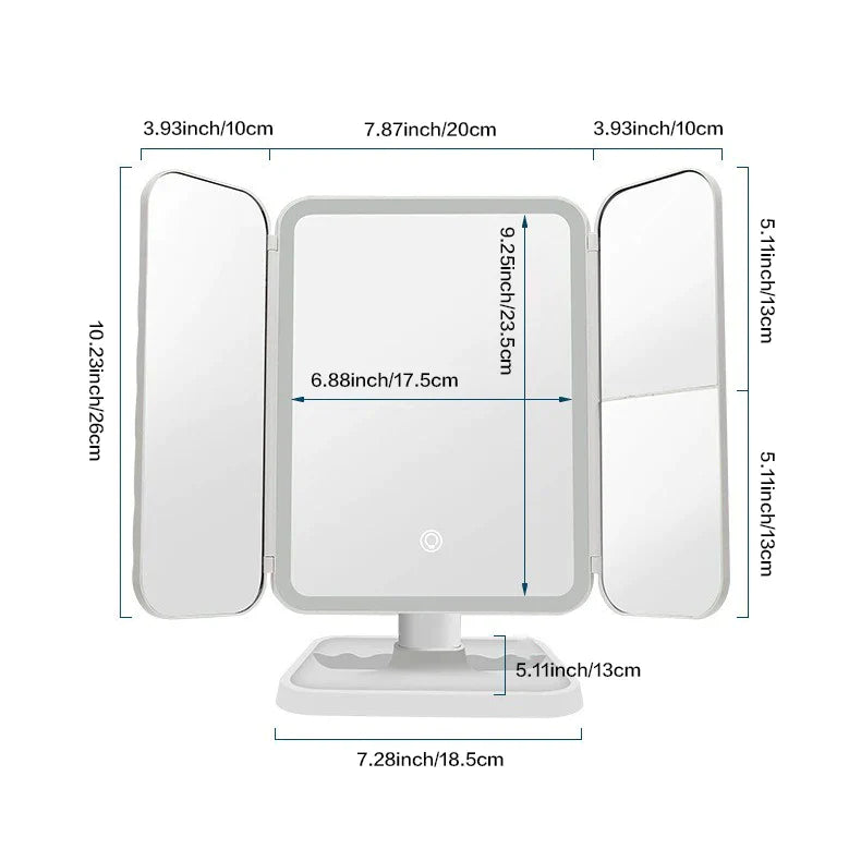 LuminaGlow Tri-Fold LED Mirror